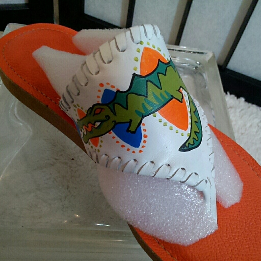 Jack Rogers alligator leather thong slides